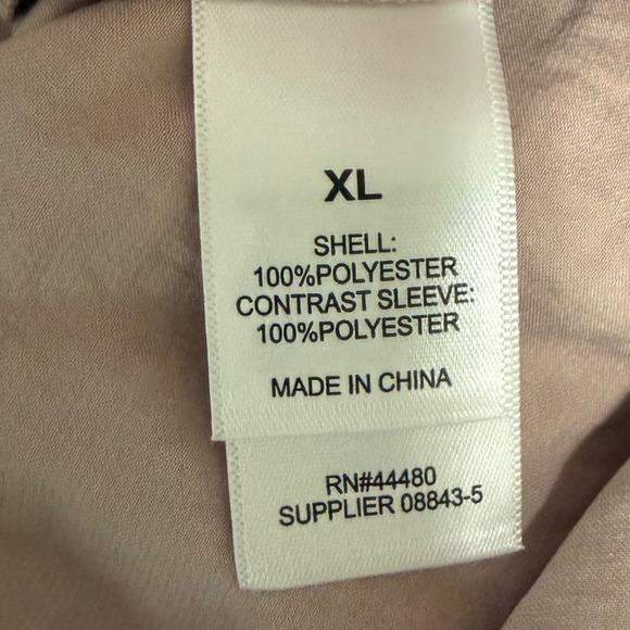 TDC Womens XL Mauve Pink V-Neck Pleated Bell Sleeve Tunic Blouse Hammered Satin - Picture 6 of 8